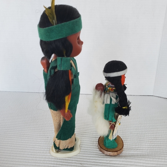 2 Native American Mom Papoose Baby Doll Hard Plastic Vintage Quebec… - Picture 6 of 9